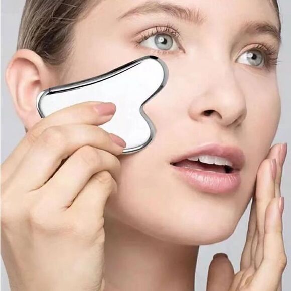 NEW WITH BOX STAINLESS STEEL GUA SHA SILVER - Picture 3 of 9